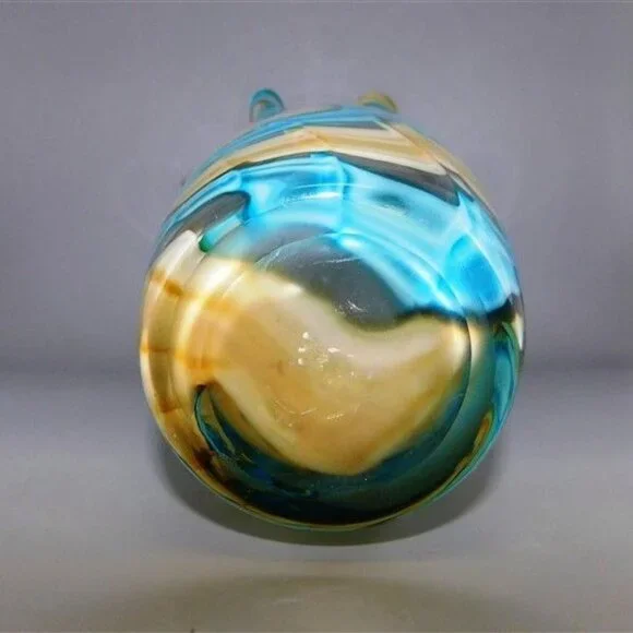 41/775 Large Handkerchief Glass Murano Style Blue and Yellow Swirl Vase 12 x 8